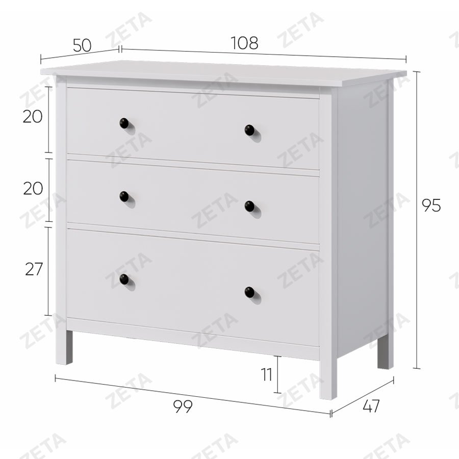 Комод "Кымор" 3 ящика (1080*960*500 мм.) №5031020203 (белый) (Лузалес-РФ)