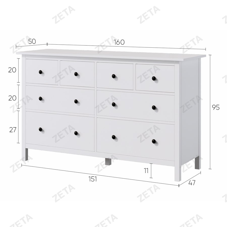 Комод "Кымор" 8 ящиков (1600*960*500 мм.) №5031020503 (белый) (Лузалес-РФ)